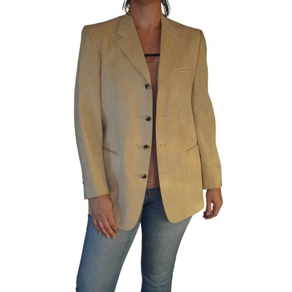 Westridge Tailored For Sheplers Beige Suede Blazer Men's L Single-Breasted With - Picture 1 of 13